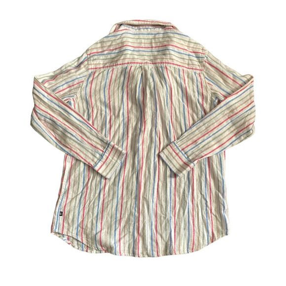 Beetroot Multi Stripe - GAP Women's Long Sleeve Relaxed Fit Linen Collared Butto - Picture 2 of 3